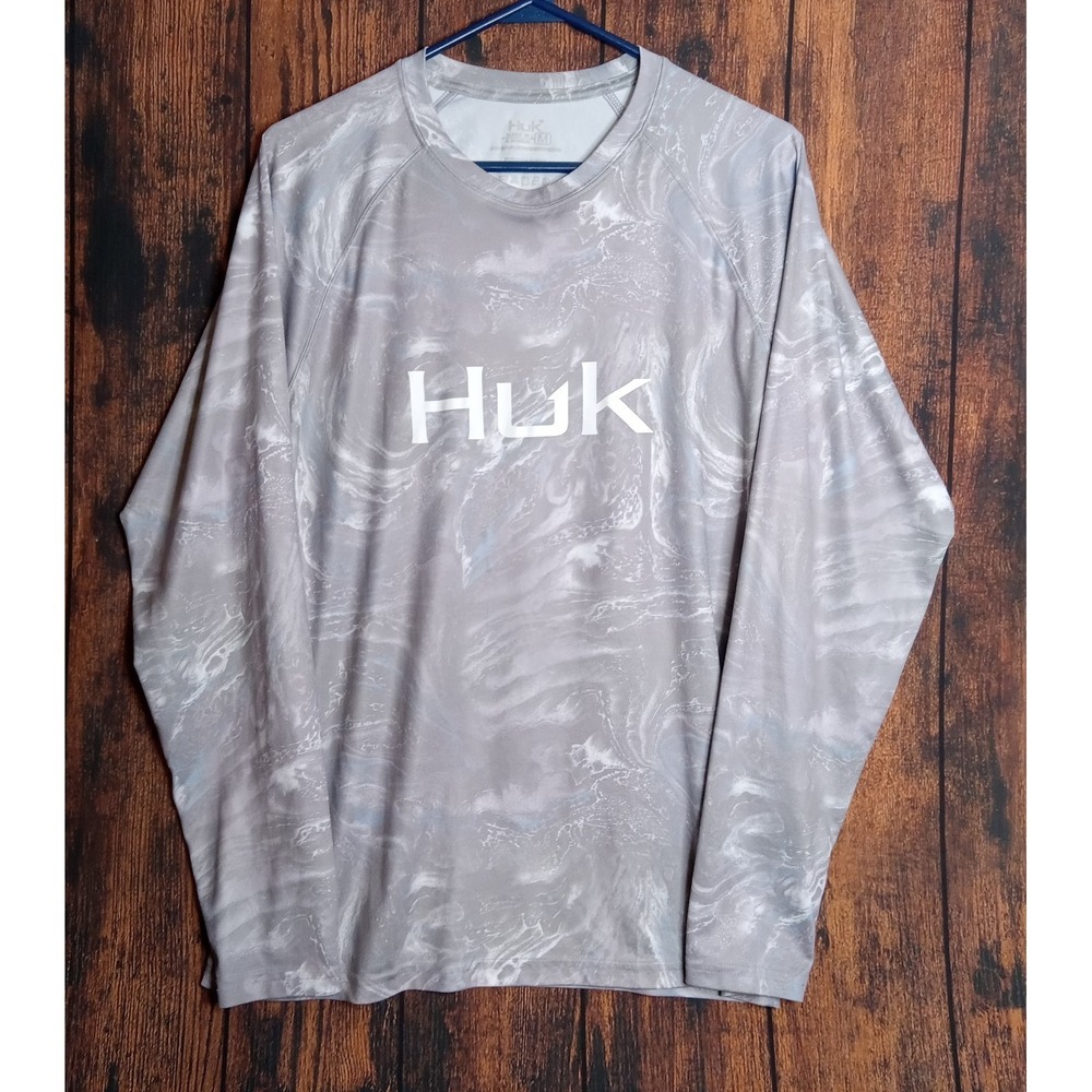 Huk Men's Long Sleeve Fishing T-Shirt Performance Stretch Size Medium Gray